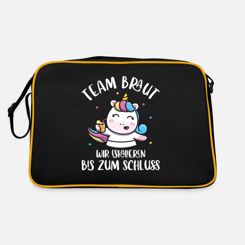 Team Braut JGA Einhorn Hochzeit Junggesellenabschi - Retro Tasche - Schwarz/Gold