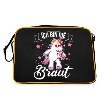 Ich bin die Braut Einhorn Brautjungfern Geschenk J - Retro Tasche - Schwarz/Gold - Hinten