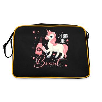 Ich bin die Braut Einhorn Brautjungfern Geschenk J - Retro Tasche - Schwarz/Gold - Hinten