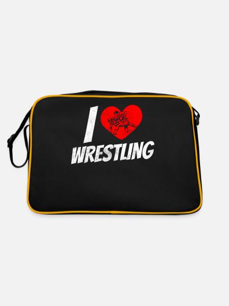 Ich Liebe Wrestling Ringer Ringen Ringkampf - Retro Tasche - Schwarz/Gold - Hinten