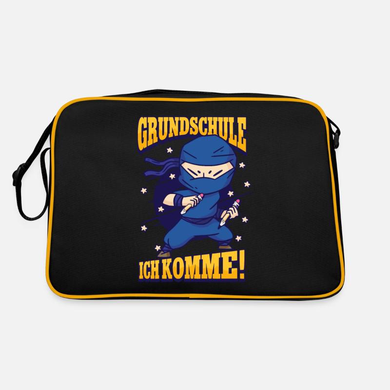 Grundschule ich komme Ninja 1. Klasse Schulkind - Retro Tasche - Schwarz/Gold