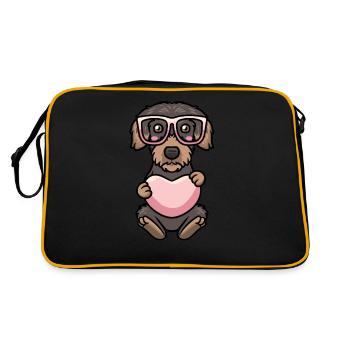 Chien teckel à poil rugueux avec cœur et lunettes de soleil - Sac Retro - noir/or - Dos