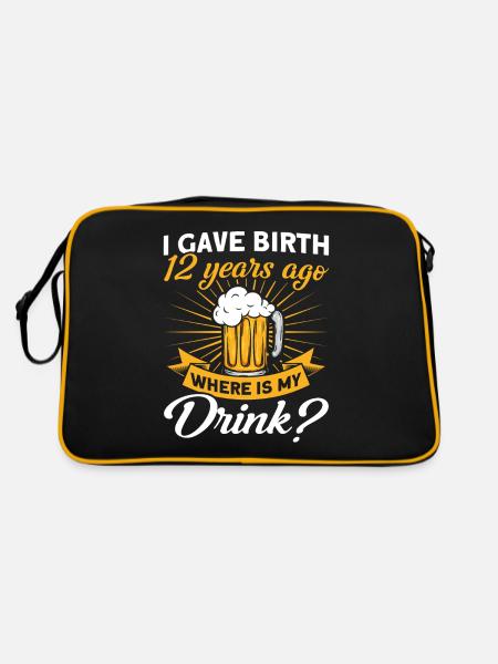 12. Geburtstag Bier Trinken Mutter Mama - Retro Tasche - Schwarz/Gold - Hinten