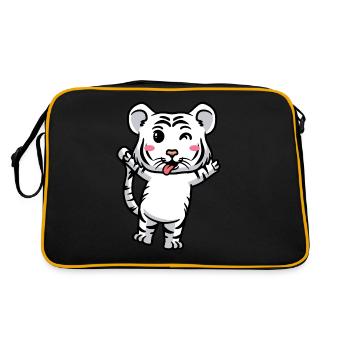 Weißer Tiger Emoticon Bengalischer Tiger - Retro Tasche - Schwarz/Gold - Hinten