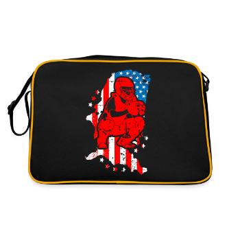 Baseball Spieler Amerikanische Flagge - Retro Tasche - Schwarz/Gold - Hinten