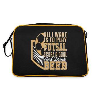What I want to play futsal, score goals and beer - Retro Bag - black/gold - Back