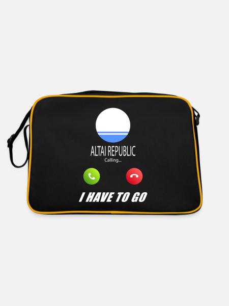 Altai Republic ruft an Lusiger Flaggen Spruch - Retro Tasche - Schwarz/Gold - Hinten