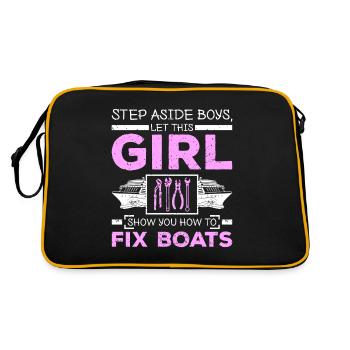 Woman Girl fix boats - Retro Tasche - Schwarz/Gold - Hinten