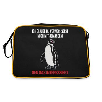 Pinguin Sarkastischer Spruch Lustiges Geschenk - Retro Tasche - Schwarz/Gold - Hinten