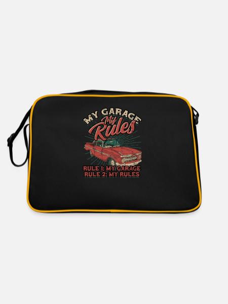 Meine Garage Meine Regeln - Regel 1 Meine Garage Regel 2 Meine - Retro Tasche - Schwarz/Gold - Hinten