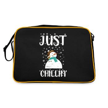 Urlaub mit dem Schneemann des Weihnachtsmanns - Retro Tasche - Schwarz/Gold - Hinten