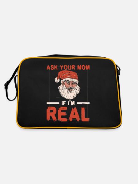 Fragen Sie Ihre Mutter, ob ich echte Weihnachtsmann-Elfenferien bin - Retro Tasche - Schwarz/Gold - Hinten