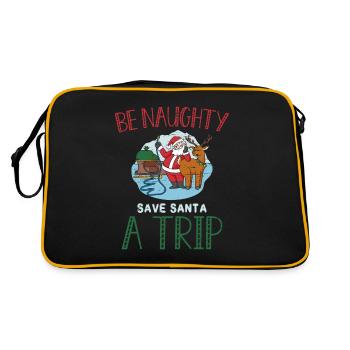 Sei unartig Save Santa A Trip Weihnachtsmann Rentier - Retro Tasche - Schwarz/Gold - Hinten