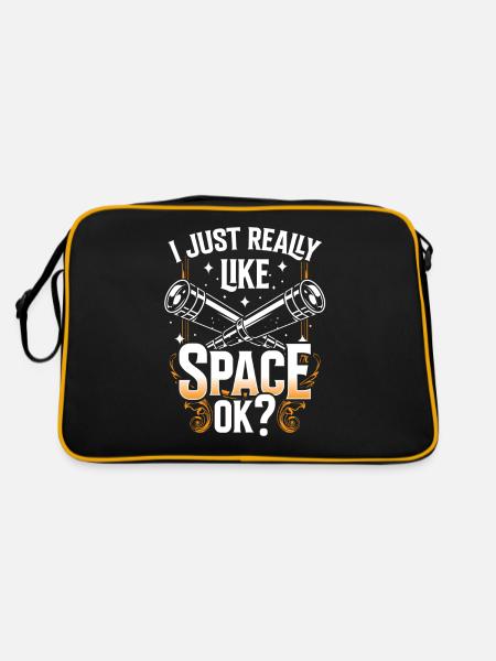 Ich Mag Einfach Den Weltraum Ok? Teleskop Sterne - Retro Tasche - Schwarz/Gold - Hinten