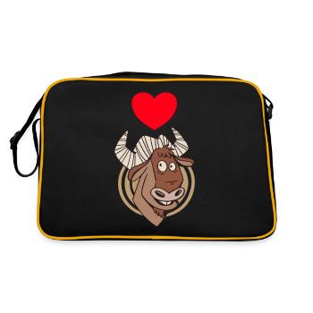 Wildebeest Antelope Africa Animal with Heart - Retro Bag - black/gold - Back