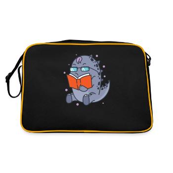 Dino liest ein Buch Dinosaurier Reptil - Retro Tasche - Schwarz/Gold - Hinten