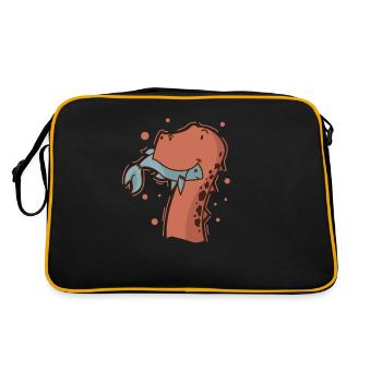 Dino isst einen Fisch Dinosaurier Reptil - Retro Tasche - Schwarz/Gold - Hinten