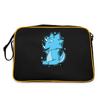 kleiner Dino Triceratops freut sich - Retro Tasche - Schwarz/Gold - Hinten