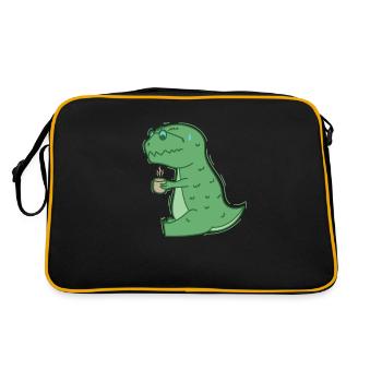 Dino trinkt Kaffee Dinosaurier Reptil - Retro Tasche - Schwarz/Gold - Hinten