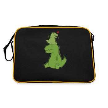Dino Papa mit kleinem T-Rex Dinosaurier - Retro Tasche - Schwarz/Gold - Hinten