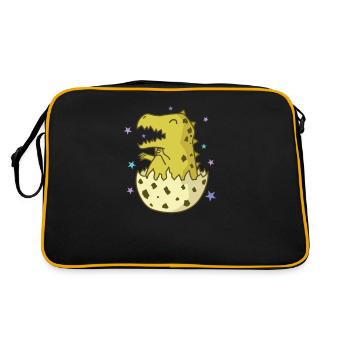 Dino in einem Ei Dinosaurier Reptil Tier - Retro Tasche - Schwarz/Gold - Hinten