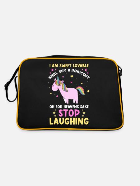 Einhorn Sprüche Lustiges Einhorn Damen Mädchen - Retro Tasche - Schwarz/Gold - Hinten