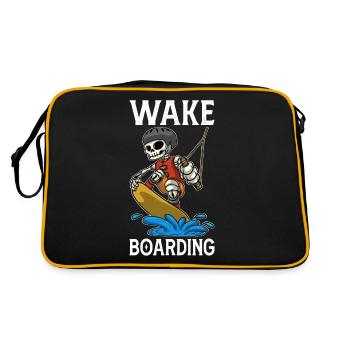 Wakeboarder Skelett auf dem Wakeboarden - Retro Tasche - Schwarz/Gold - Hinten
