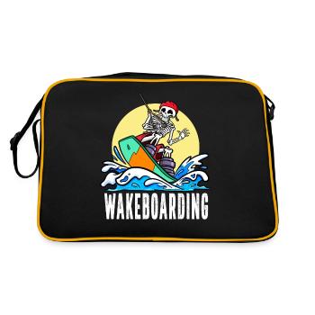 Wakeboarder Skelett auf dem Wakeboarden - Retro Tasche - Schwarz/Gold - Hinten