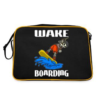 Wakeboarder Skelett auf dem Wakeboarden - Retro Tasche - Schwarz/Gold - Hinten