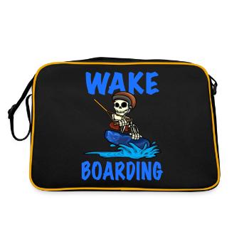 Wakeboarder Skelett auf dem Wakeboarden - Retro Tasche - Schwarz/Gold - Hinten