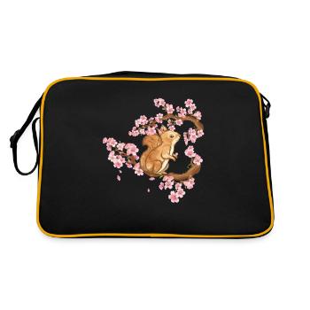 Japan Kirschblüte Eichhörnchen Japanische Kunst - Retro Tasche - Schwarz/Gold - Hinten