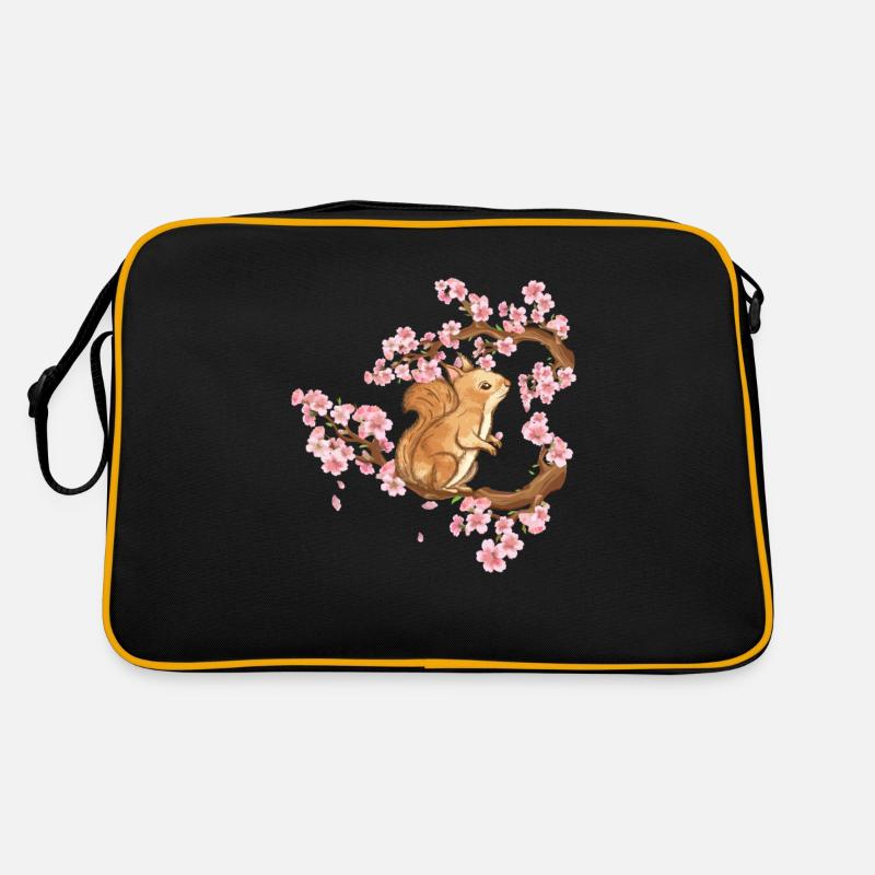 Japan Kirschblüte Eichhörnchen Japanische Kunst - Retro Tasche - Schwarz/Gold