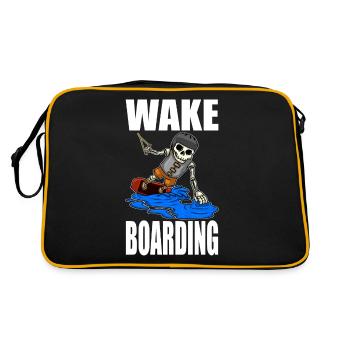 Wakeboarder Skelett auf dem Wakeboarden - Retro Tasche - Schwarz/Gold - Hinten