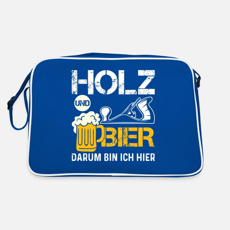 HOLZ UND BIER DARUM BIN ICH HIER Retro Tasche