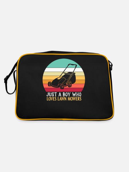 Only a boy The lawn mower loves lawn mowing grass - Retro Bag - black/gold - Back