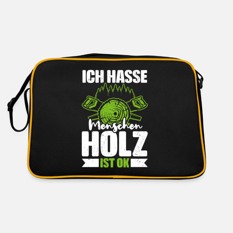 ICH HASSE MENSCHEN HOLZ IST OK - Retro Tasche - Schwarz/Gold