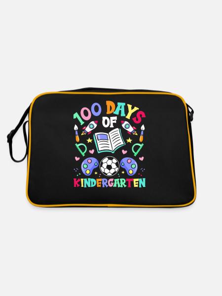 100 Days Kindergarten Sayings Sweet Funny Team - Retro Bag - black/gold - Back