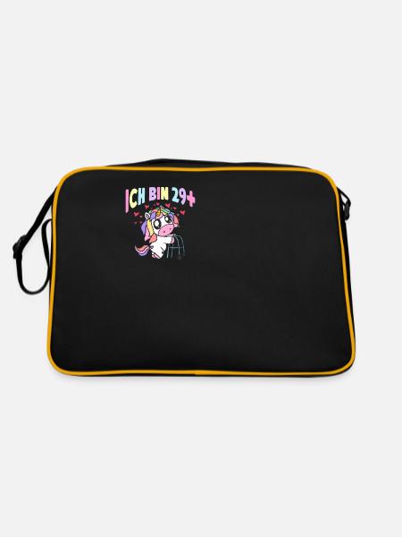 Damen Ich bin 29+ Einhorn mit Rollator Geschenk - Retro Tasche - Schwarz/Gold - Hinten