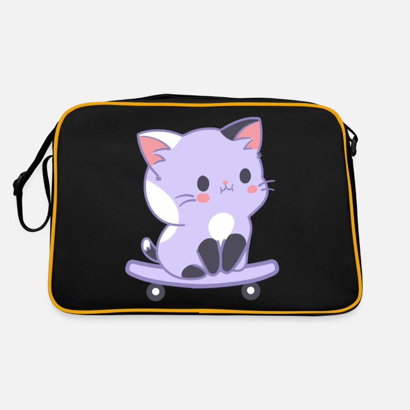 skater Cat - Retro Tasche - Schwarz/Gold