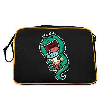 T-Rex Bubble Tea Dino Fan Eistee Saurier - Retro Tasche - Schwarz/Gold - Hinten