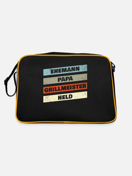 Ehemann Papa Grillmeister Held Design für alle - Retro Tasche - Schwarz/Gold - Hinten
