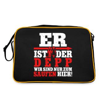 Er ist der Depp wir sind nur zum saufen hier - Retro Tasche - Schwarz/Gold - Hinten