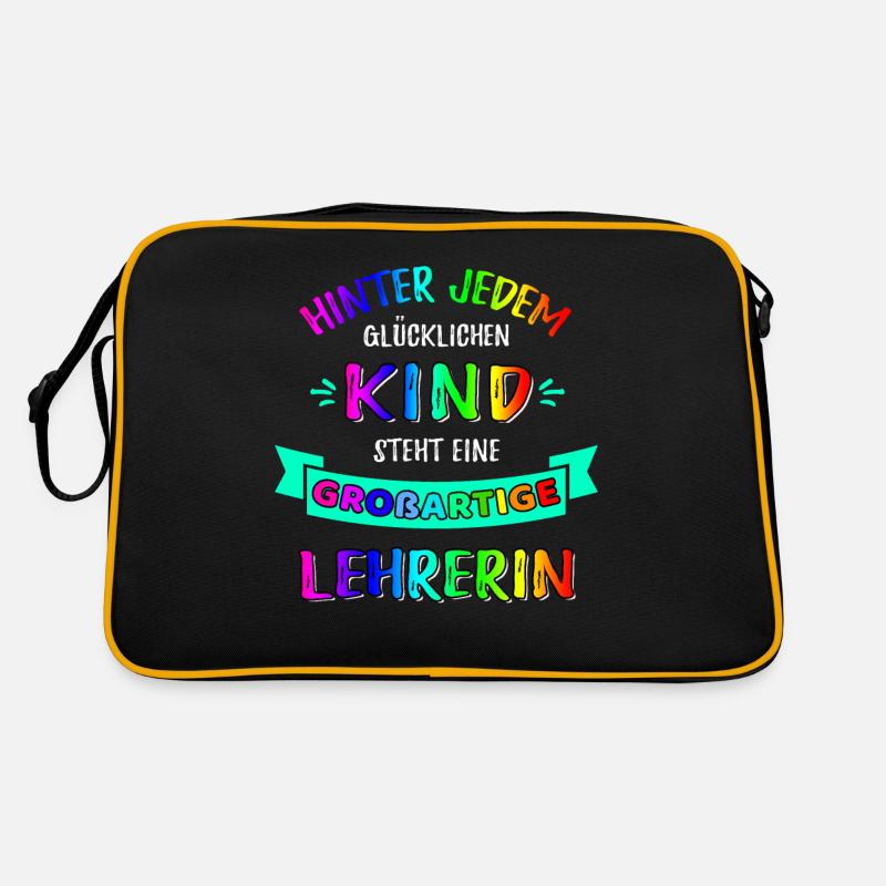 Hinter jedem glücklichen Kind steckt eine Lehrerin - Retro Tasche - Schwarz/Gold