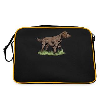 Jäger Jagd Drückjagd Deutsch Langhaar Geschenk - Retro Tasche - Schwarz/Gold - Hinten