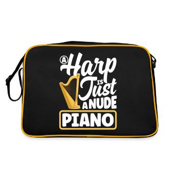 Harp Player Harpist Just A Nude Piano - Retro Tasche - Schwarz/Gold - Hinten