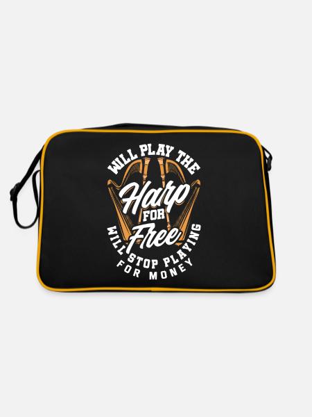 Harp Player Harpist Funny Quote - Retro Tasche - Schwarz/Gold - Hinten