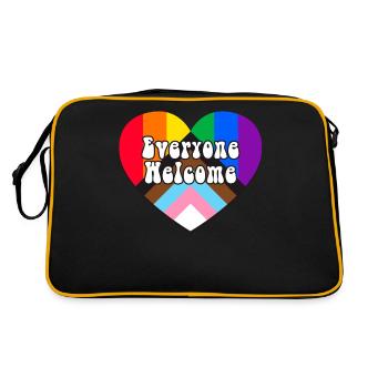 Everyone Welcome LGBTQ Rainbow Heart - Retro Tasche - Schwarz/Gold - Hinten