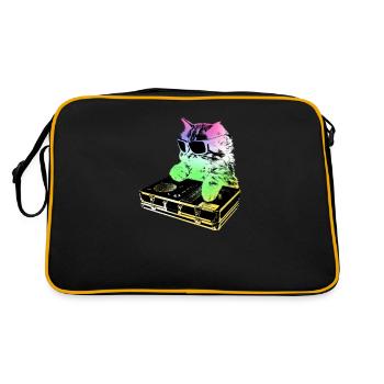 Rainbow DJ Cat - scratching - Retro Bag - black/gold - Back
