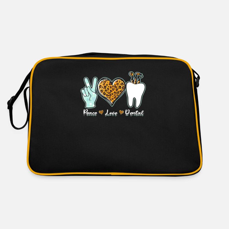 Peace Love Dental - dent - Sac Retro - noir/or