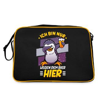 Ich bin nur wegen dem Bier hier Bier - Retro Tasche - Schwarz/Gold - Hinten
